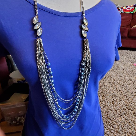 30" Multi-Tone Chain and Czech Glass Bead Layered Necklace Simply Vera Vera Wang - Picture 2 of 4